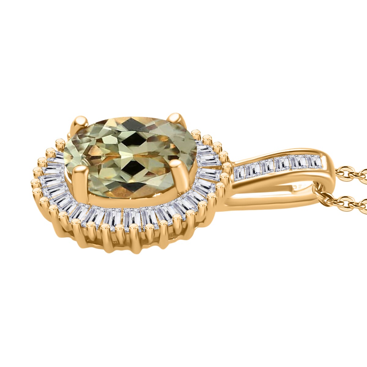 Premium Turkizite and Diamond 1.51 ctw Pendant Necklace 20 Inches in 18K Vermeil Yellow Gold Over Sterling Silver image number 2