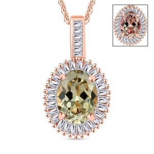 Premium Turkizite and Diamond 1.51 ctw Pendant Necklace 20 Inches in 18K Vermeil Rose Gold Over Sterling Silver