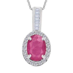 Mozambique Ruby and Diamond 1.84 ctw Pendant Necklace 20 Inches in Rhodium Over Sterling Silver