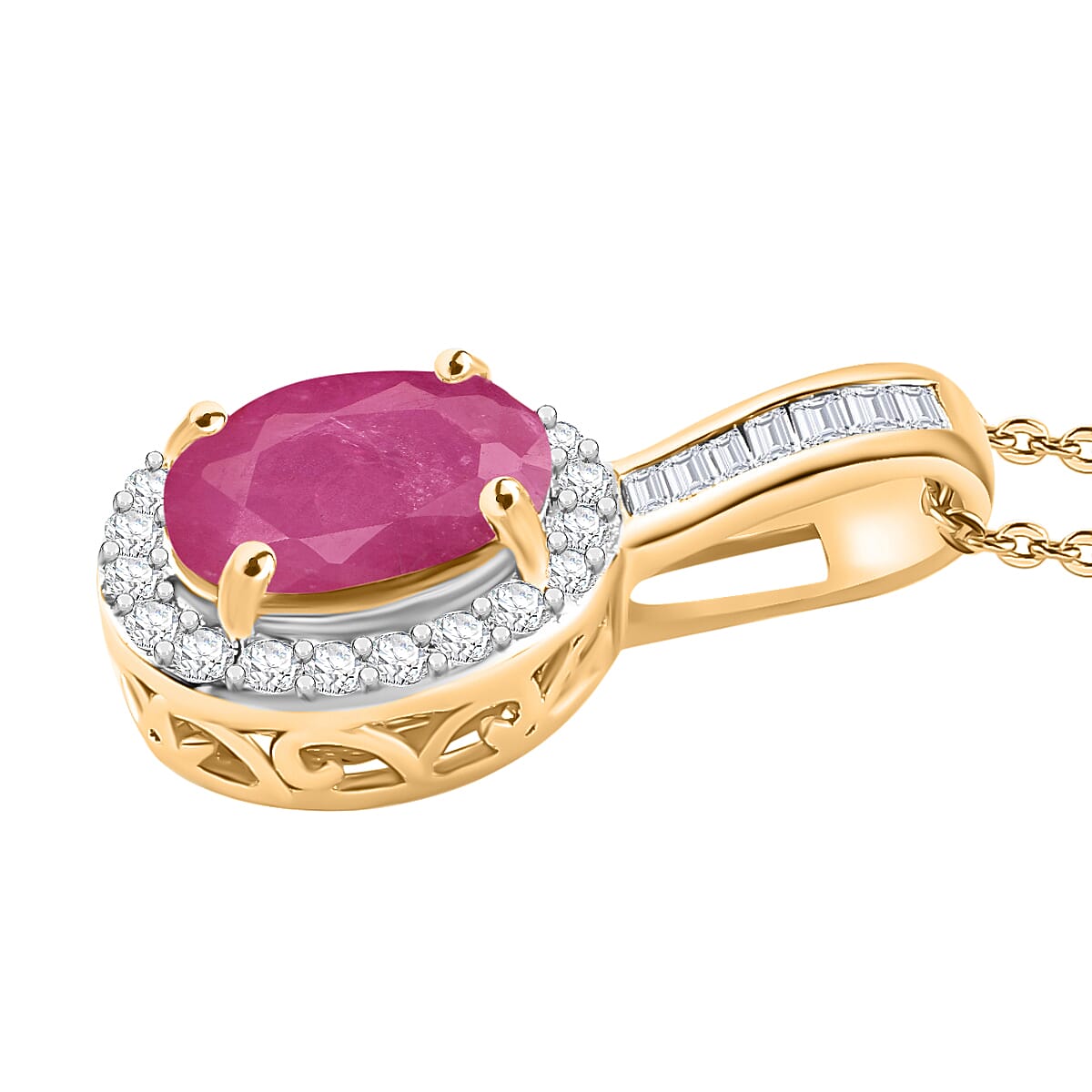 Mozambique Ruby and Diamond Pendant Necklace 20 Inches 1.84 ctw in 18K Vermeil Yellow Gold Over Sterling Silver image number 2