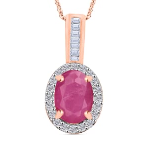 Mozambique Ruby and Diamond 1.84 ctw Pendant Necklace 20 Inches in 18K Vermeil Rose Gold Over Sterling Silver