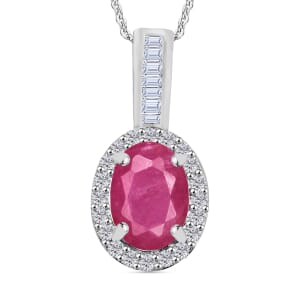 Luxoro Premium Mozambique Ruby and G-H I2 Diamond 1.84 ctw Pendant Necklace 20 Inches in 14K White Gold