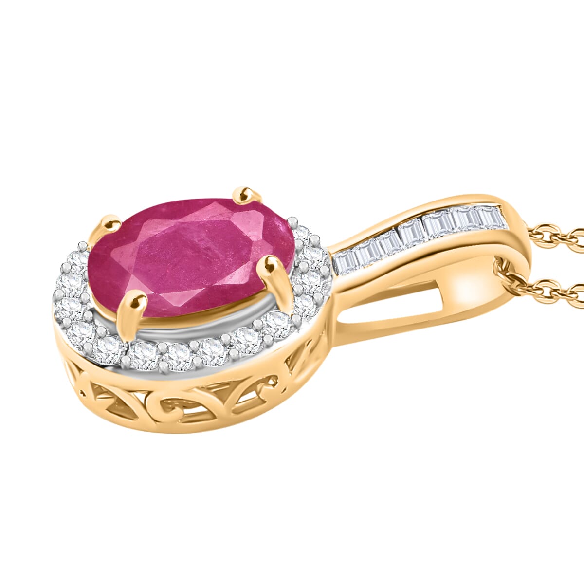 Luxoro Premium Mozambique Ruby and G-H I2 Diamond 1.84 ctw Pendant Necklace 20 Inches in 14K Yellow Gold image number 2