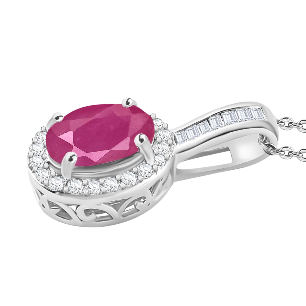 Rhapsody AAAA Mozambique Ruby and E-F VS2 Diamond 1.84 ctw Pendant Necklace 20 Inches in 18K White Gold image number 2