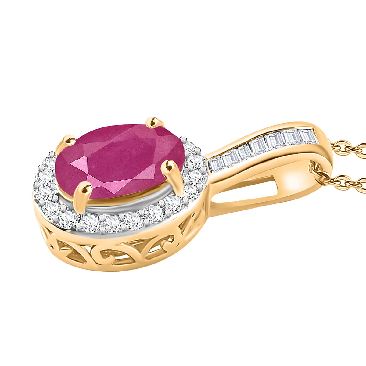 Rhapsody AAAA Mozambique Ruby and E-F VS2 Diamond 1.84 ctw Pendant Necklace 20 Inches in 18K Yellow Gold