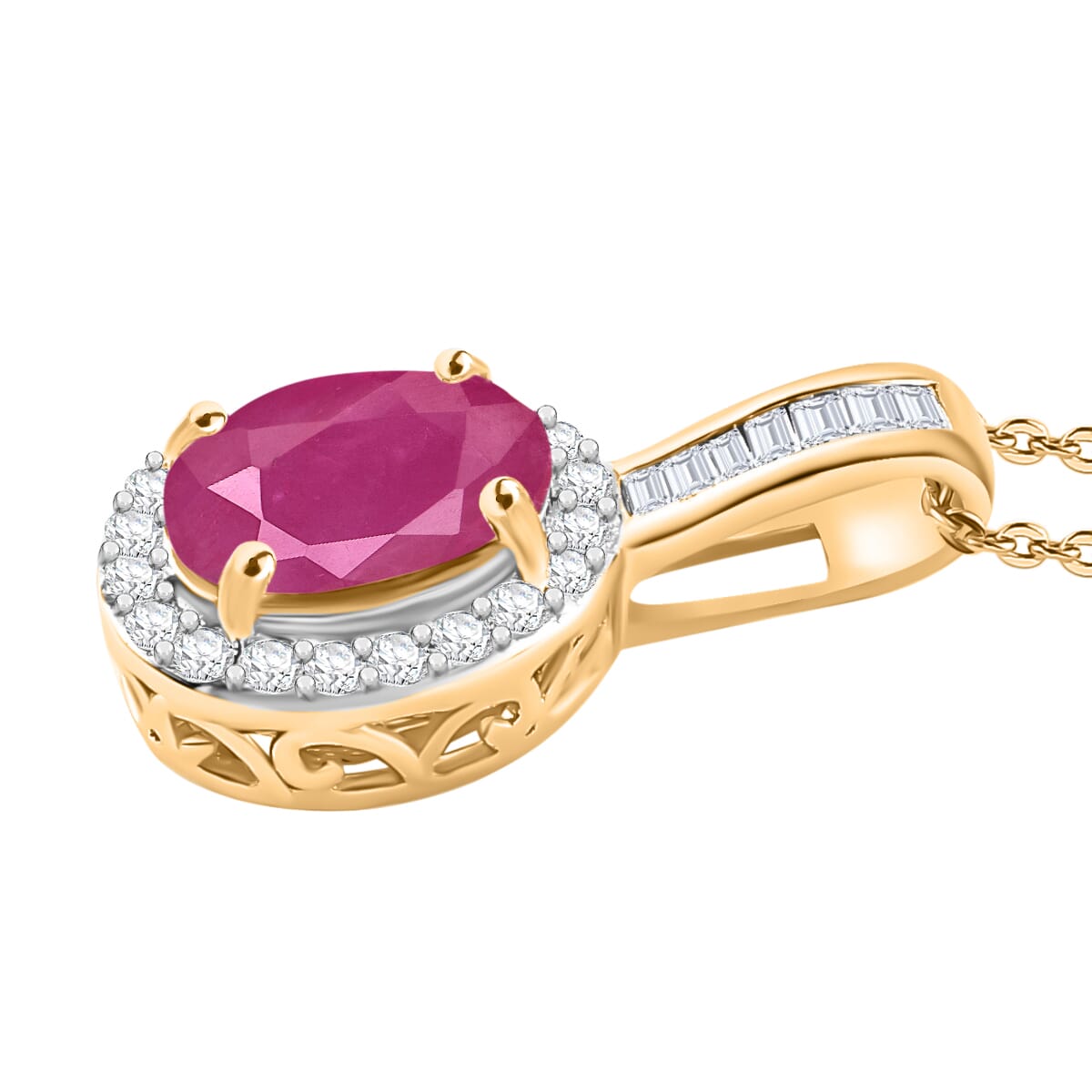 Rhapsody AAAA Mozambique Ruby and E-F VS2 Diamond 1.84 ctw Pendant Necklace 20 Inches in 18K Yellow Gold image number 2