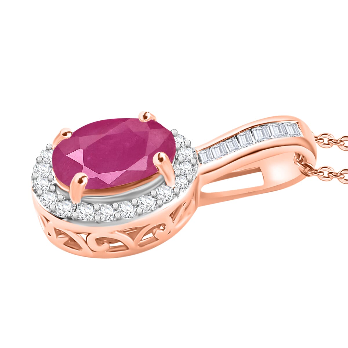 Rhapsody AAAA Mozambique Ruby and E-F VS2 Diamond 1.84 ctw Pendant Necklace 20 Inches in 18K Rose Gold image number 2