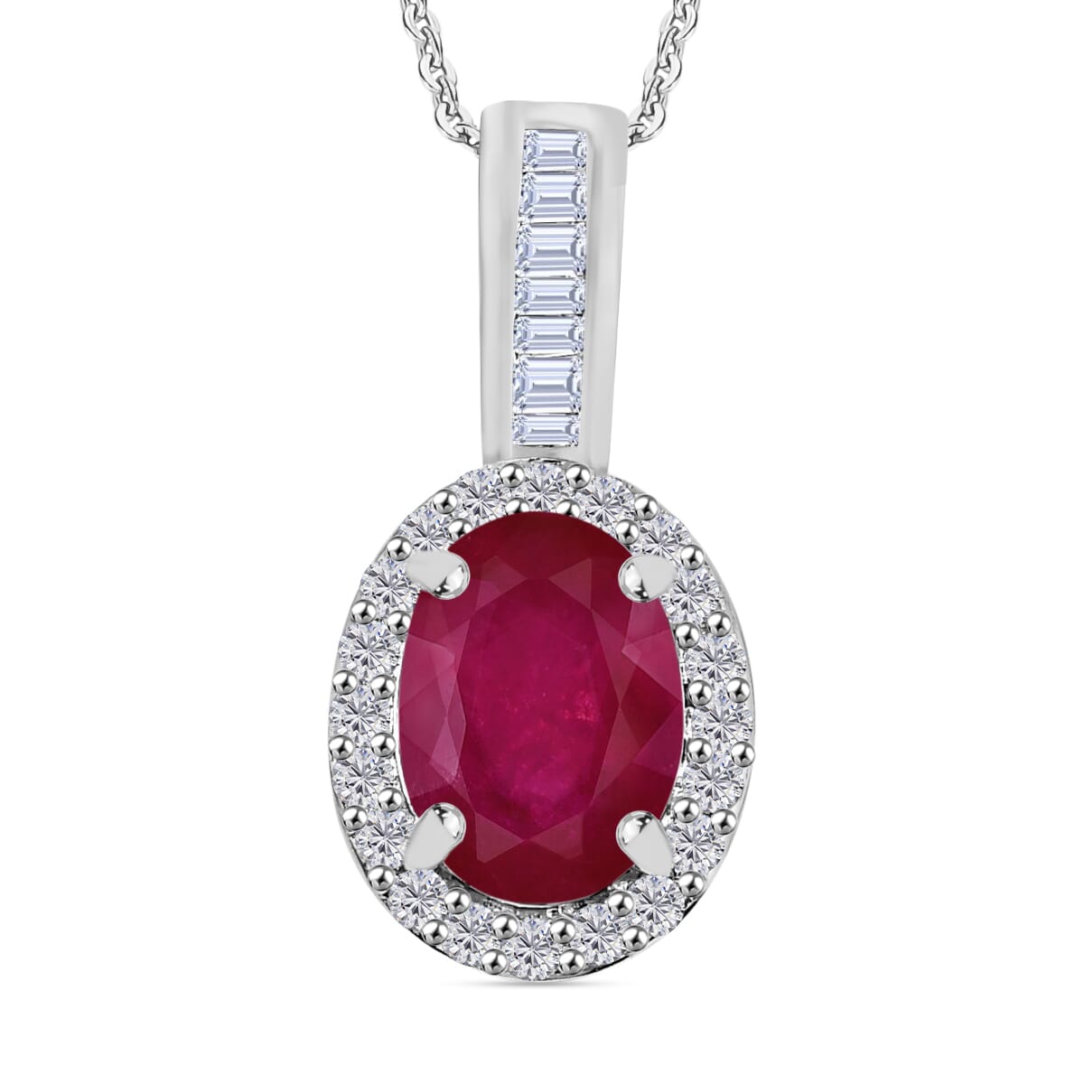 Rhapsody AAAA Mozambique Ruby and E-F VS2 Diamond 1.84 ctw Pendant Necklace 20 Inches in 950 Platinum image number 0