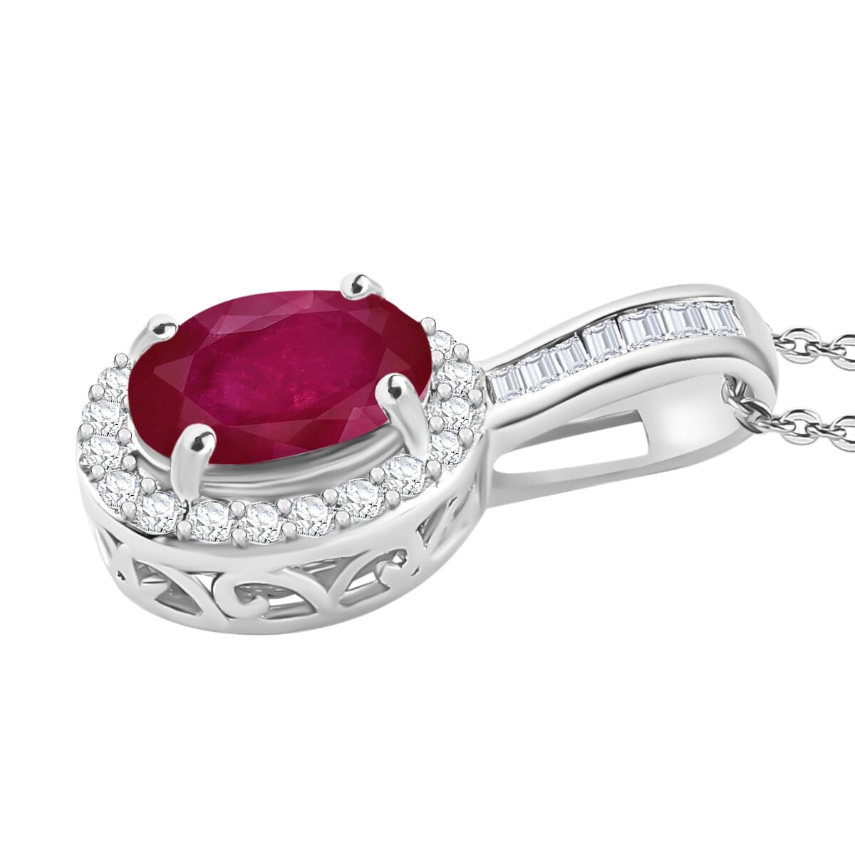 Rhapsody AAAA Mozambique Ruby and E-F VS2 Diamond 1.84 ctw Pendant Necklace 20 Inches in 950 Platinum image number 2