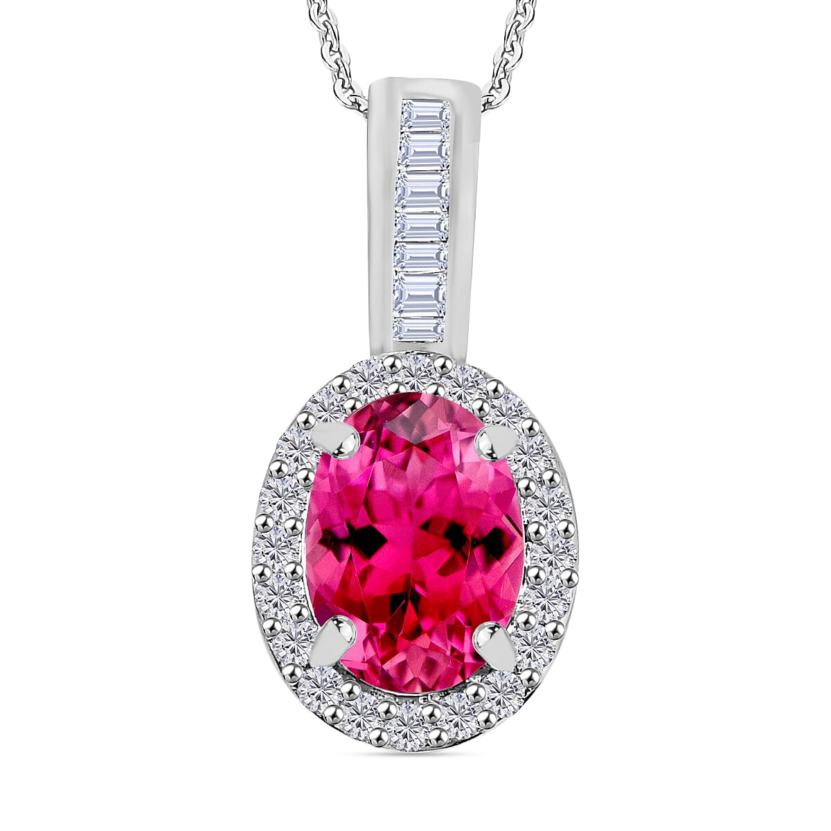 Ouro Fino Rubellite and Diamond 1.54 ctw Pendant Necklace 20 Inches in Rhodium Over Sterling Silver image number 0
