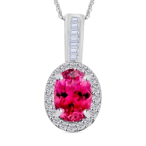 Ouro Fino Rubellite and Diamond 1.54 ctw Pendant Necklace 20 Inches in Rhodium Over Sterling Silver