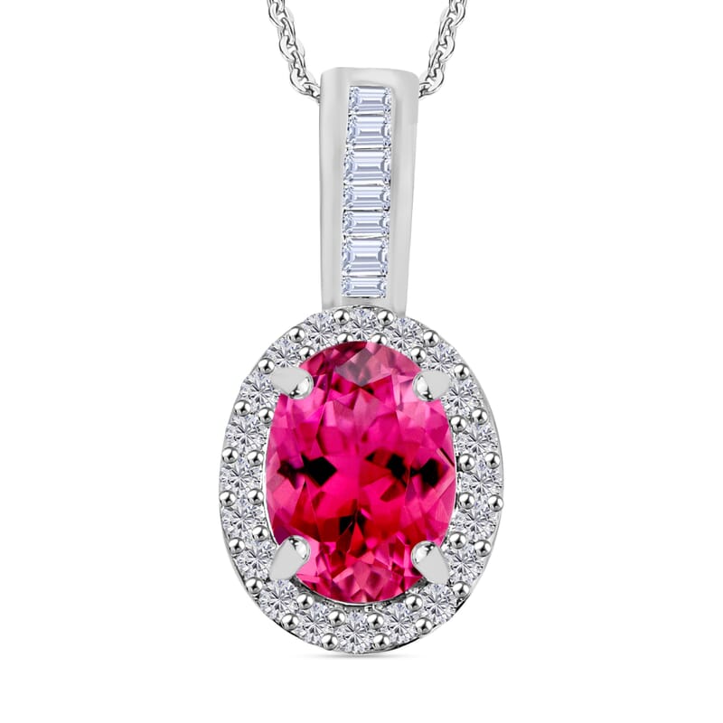 Ouro Fino Rubellite and Diamond 1.54 ctw Pendant Necklace 20 Inches in Rhodium Over Sterling Silver