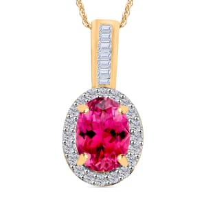 Ouro Fino Rubellite and Diamond 1.54 ctw Pendant Necklace 20 Inches in 18K Vermeil Yellow Gold Over Sterling Silver