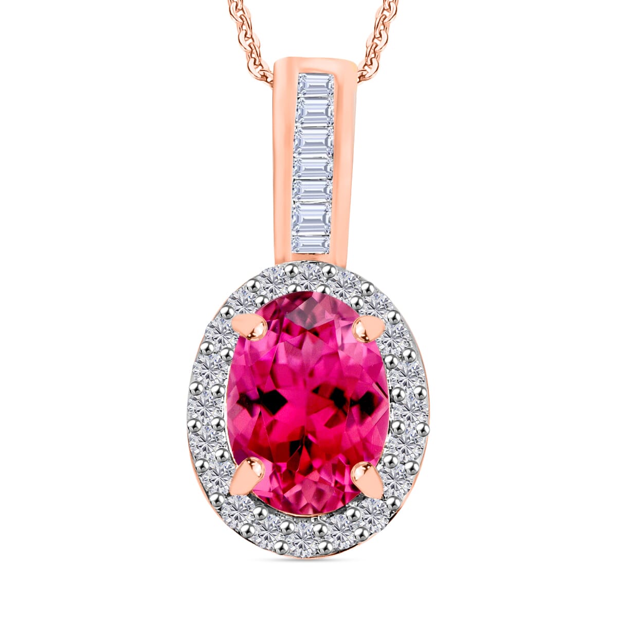 Ouro Fino Rubellite and Diamond 1.54 ctw Pendant Necklace 20 Inches in 18K Vermeil Rose Gold Over Sterling Silver image number 0