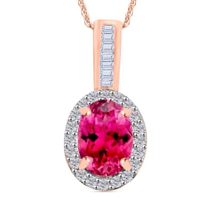 Ouro Fino Rubellite and Diamond 1.54 ctw Pendant Necklace 20 Inches in 18K Vermeil Rose Gold Over Sterling Silver
