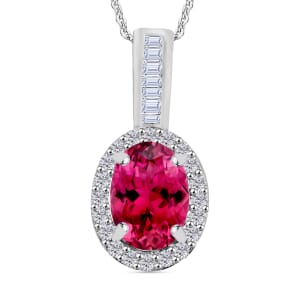 Luxoro Premium Ouro Fino Rubellite and G-H I2 Diamond 1.54 ctw Pendant Necklace 20 Inches in 14K White Gold