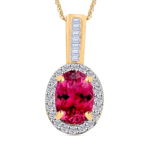 Luxoro Premium Ouro Fino Rubellite and G-H I2 Diamond 1.54 ctw Pendant Necklace 20 Inches in 14K Yellow Gold