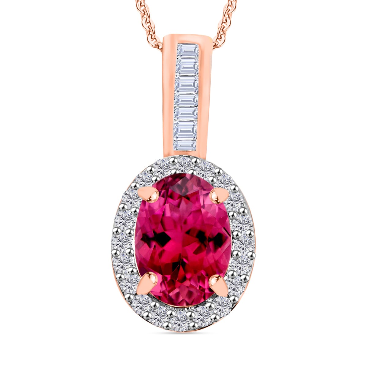 Luxoro Premium Ouro Fino Rubellite and G-H I2 Diamond 1.54 ctw Pendant Necklace 20 Inches in 14K Rose Gold image number 0