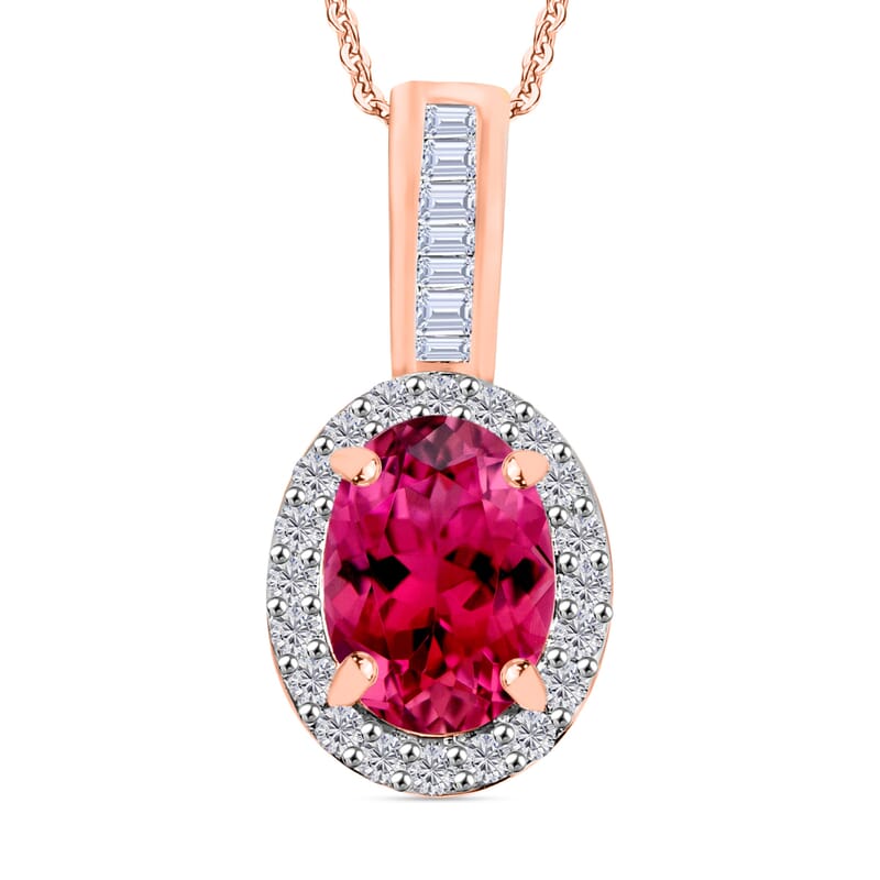 Luxoro Premium Ouro Fino Rubellite and G-H I2 Diamond 1.54 ctw Pendant Necklace 20 Inches in 14K Rose Gold