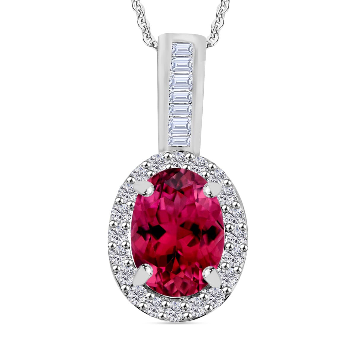 Rhapsody AAAA Ouro Fino Rubellite and E-F VS2 Diamond 1.54 ctw Pendant Necklace 20 Inches in 18K White Gold image number 0