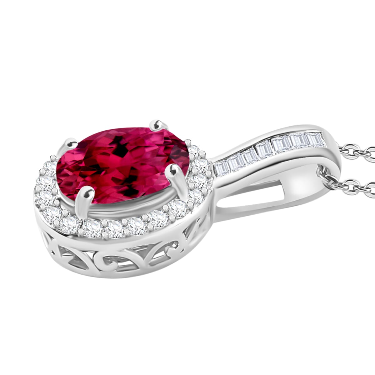 Rhapsody AAAA Ouro Fino Rubellite and E-F VS2 Diamond 1.54 ctw Pendant Necklace 20 Inches in 18K White Gold image number 2