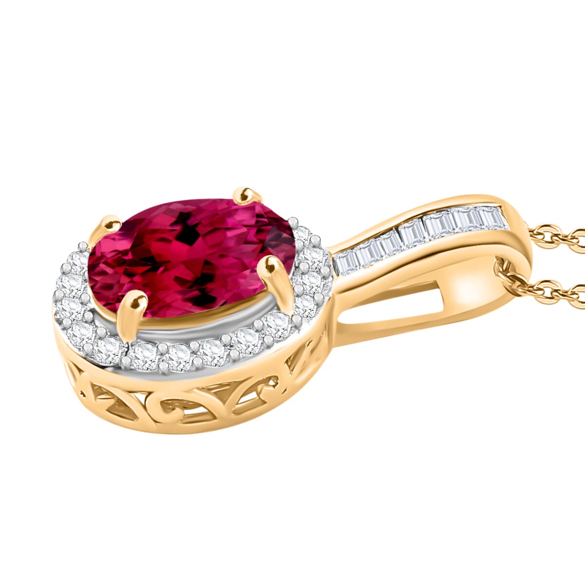 Rhapsody AAAA Ouro Fino Rubellite and E-F VS2 Diamond 1.54 ctw Pendant Necklace 20 Inches in 18K Yellow Gold image number 2