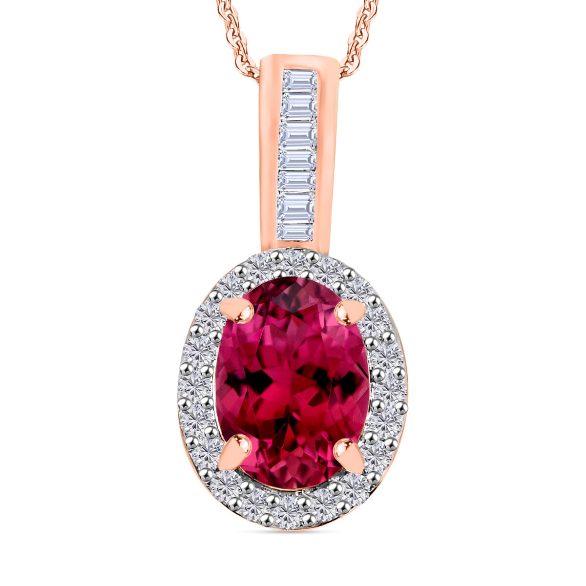 Rhapsody AAAA Ouro Fino Rubellite and E-F VS2 Diamond 1.54 ctw Pendant Necklace 20 Inches in 18K Rose Gold image number 0