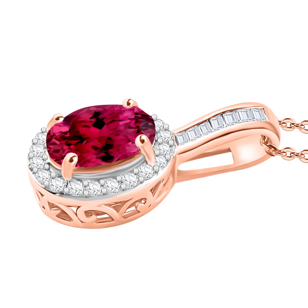 Rhapsody AAAA Ouro Fino Rubellite and E-F VS2 Diamond 1.54 ctw Pendant Necklace 20 Inches in 18K Rose Gold image number 2