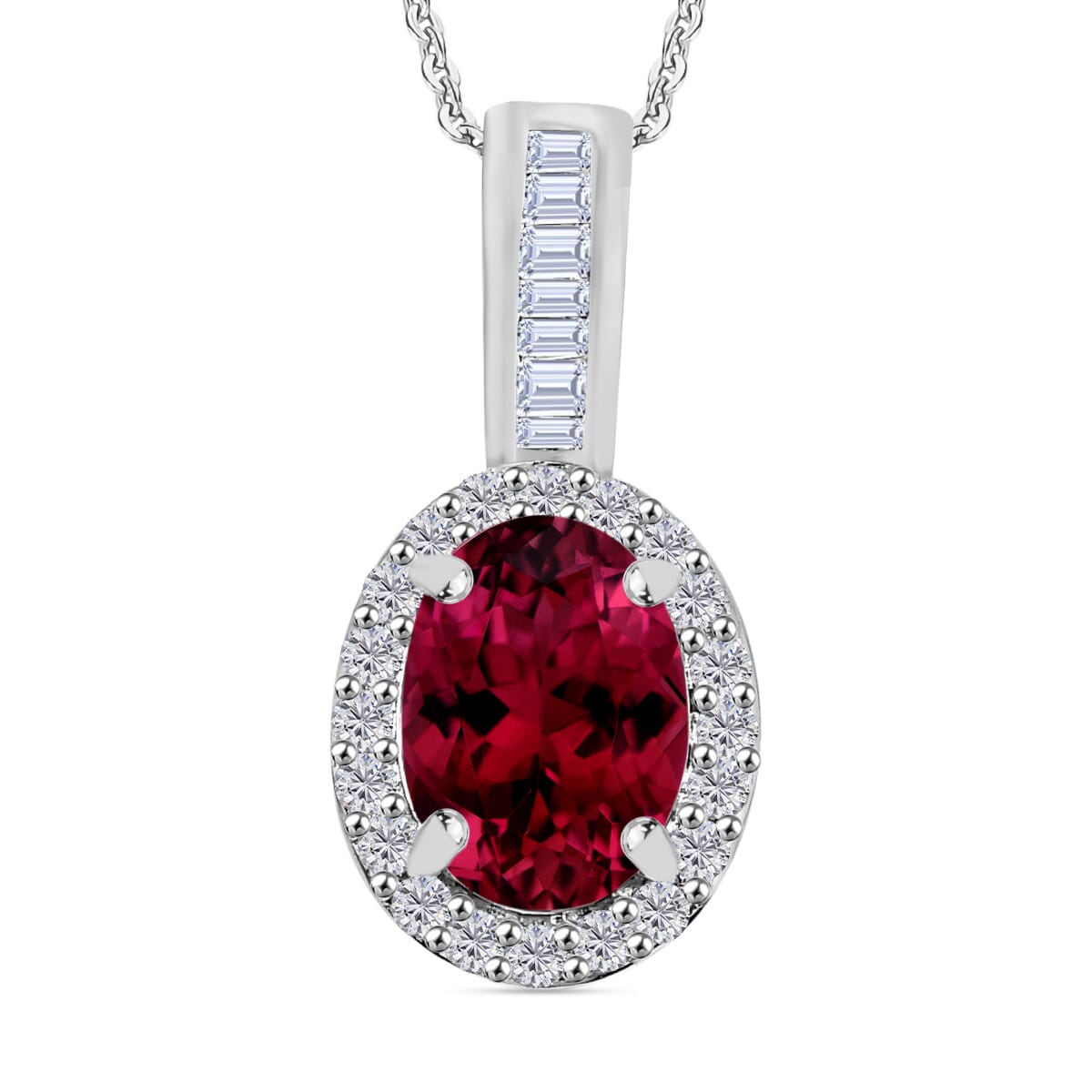 Rhapsody AAAA Ouro Fino Rubellite and E-F VS2 Diamond 1.58 ctw Pendant Necklace 20 Inches in 950 Platinum image number 0