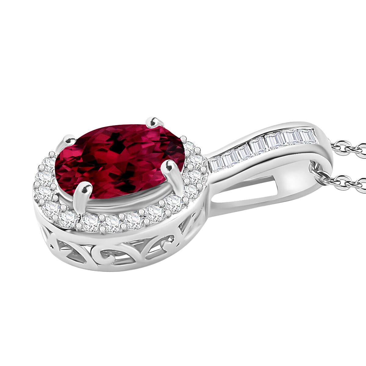 Rhapsody AAAA Ouro Fino Rubellite and E-F VS2 Diamond 1.58 ctw Pendant Necklace 20 Inches in 950 Platinum