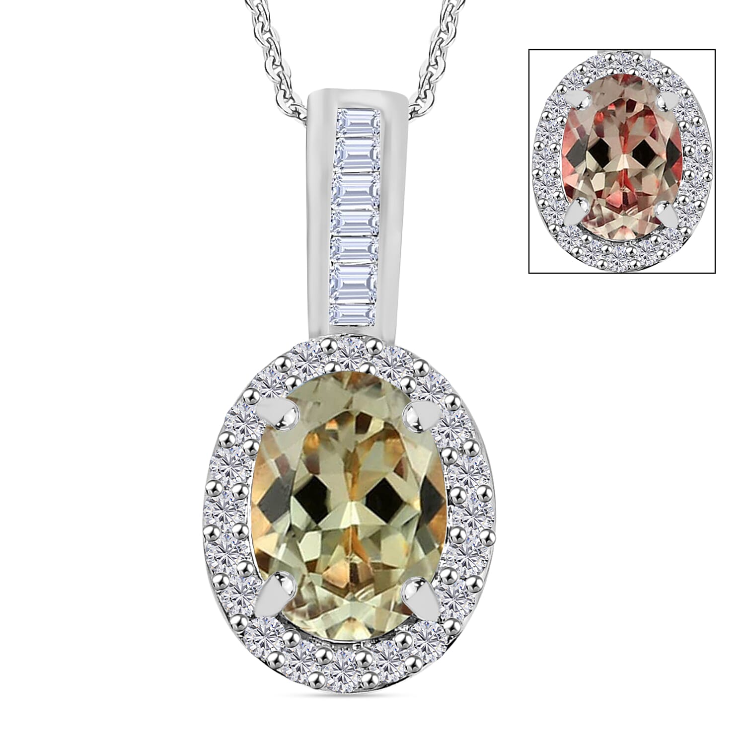 Premium Turkizite and Diamond 1.54 ctw Pendant Necklace 20 Inches in Rhodium Over Sterling Silver