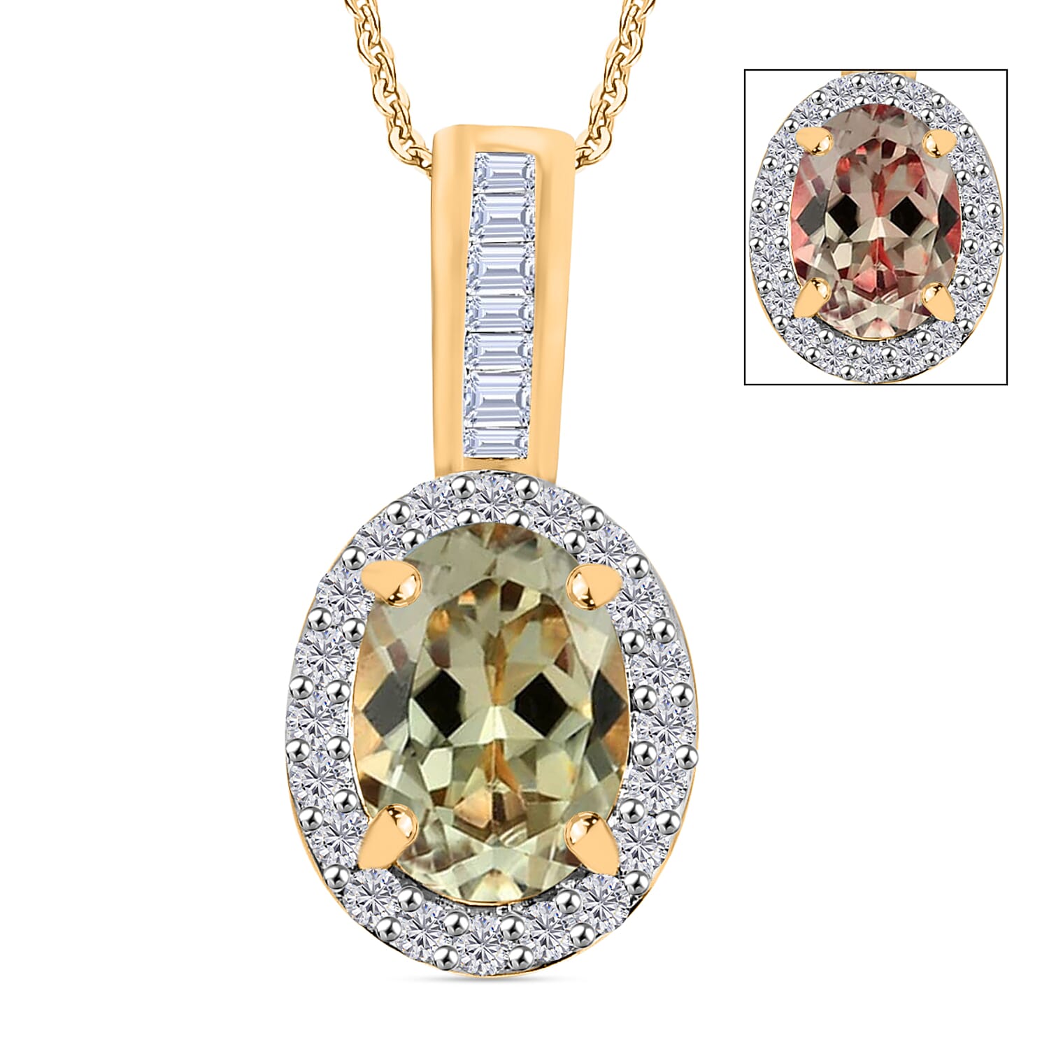 Premium Turkizite and Diamond 1.54 ctw Pendant Necklace 20 Inches in 18K Vermeil Yellow Gold Over Sterling Silver