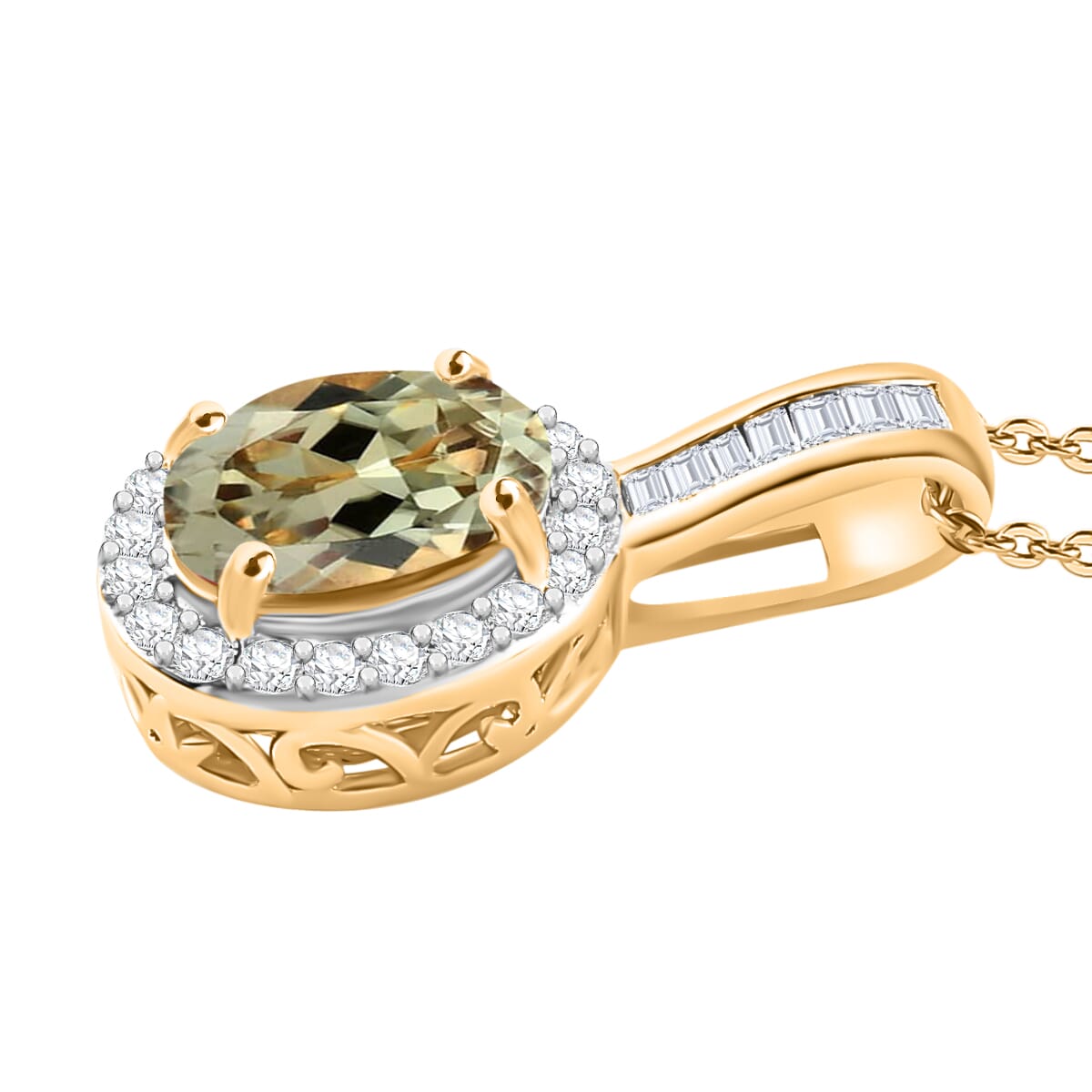 Premium Turkizite and Diamond 1.54 ctw Pendant Necklace 20 Inches in 18K Vermeil Yellow Gold Over Sterling Silver image number 2