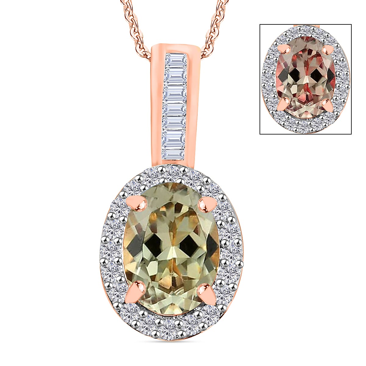 Premium Turkizite and Diamond 1.54 ctw Pendant Necklace 20 Inches in 18K Vermeil Rose Gold Over Sterling Silver image number 0