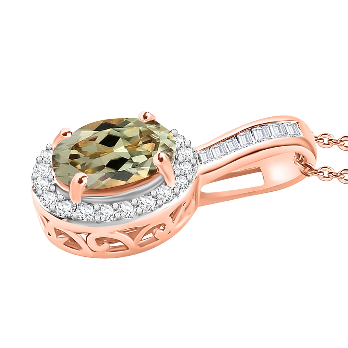 Premium Turkizite and Diamond 1.54 ctw Pendant Necklace 20 Inches in 18K Vermeil Rose Gold Over Sterling Silver image number 2