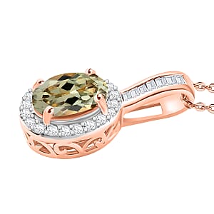 Premium Turkizite and Diamond 1.54 ctw Pendant Necklace 20 Inches in 18K Vermeil Rose Gold Over Sterling Silver (Del. in 10-12 Days)