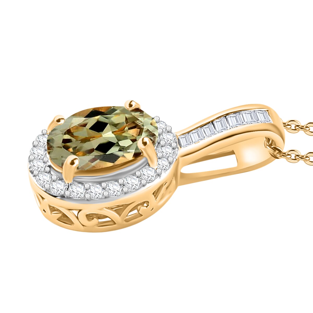 Luxoro Premium Turkizite and G-H I2 Diamond 1.54 ctw Pendant Necklace 20 Inches in 14K Yellow Gold image number 2