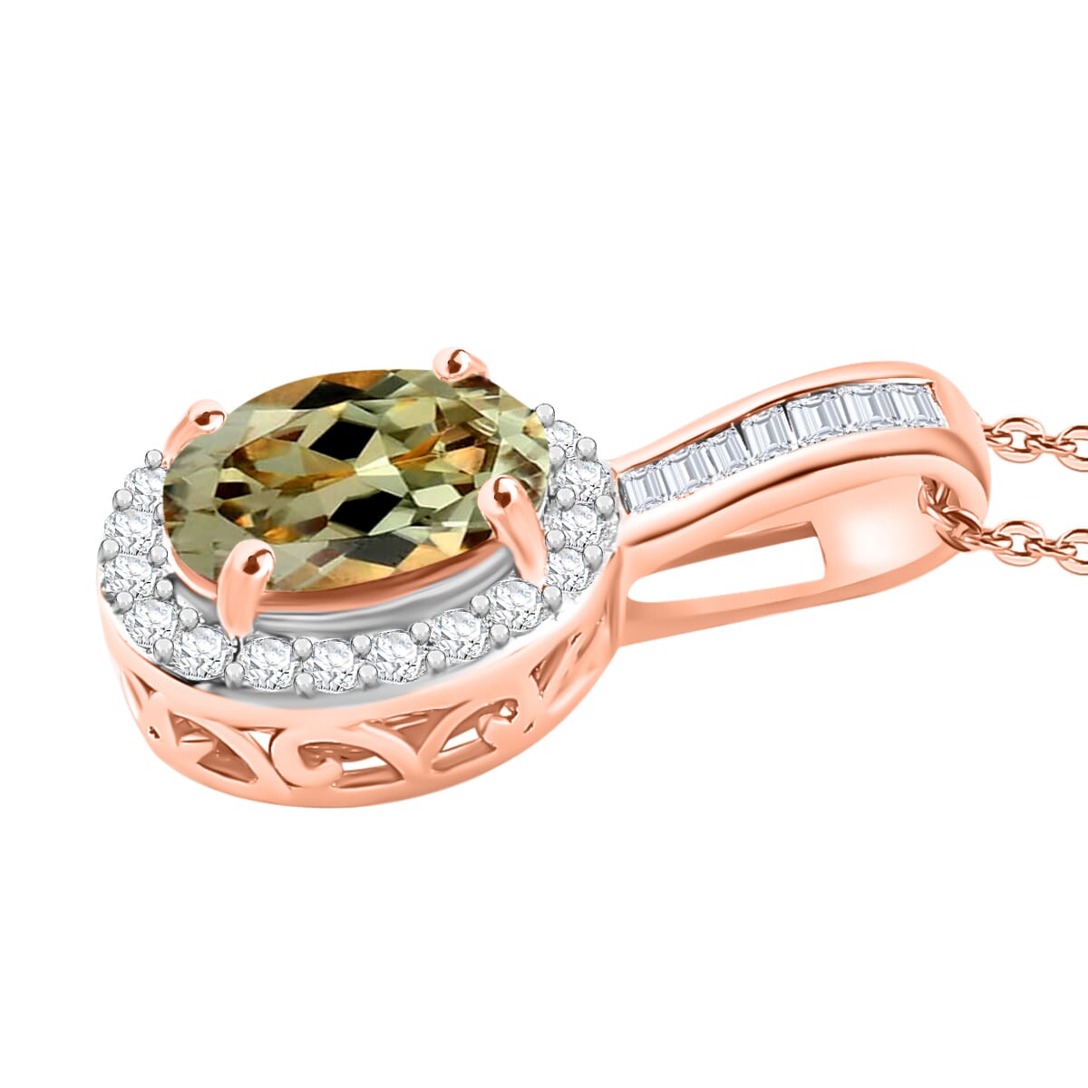Luxoro Premium Turkizite and G-H I2 Diamond 1.54 ctw Pendant Necklace 20 Inches in 14K Rose Gold image number 2