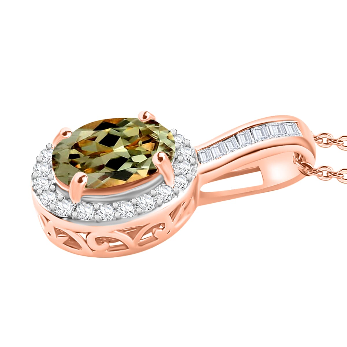 Rhapsody AAAA Turkizite and E-F VS2 Diamond 1.54 ctw Pendant Necklace 20 Inches in 18K Rose Gold image number 2