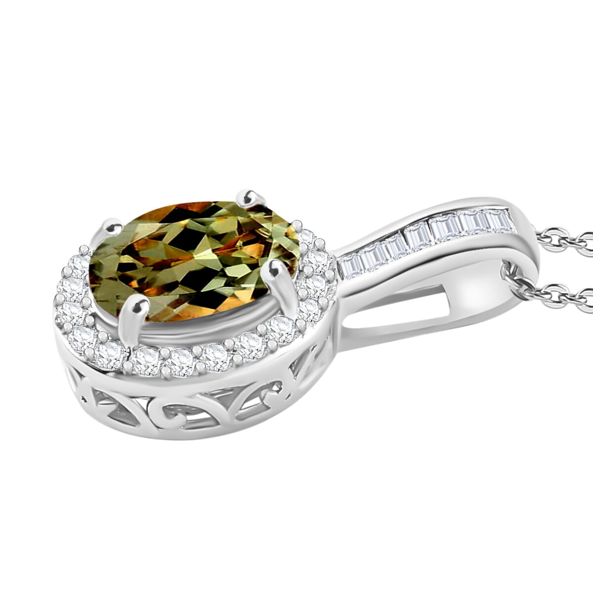 Rhapsody AAAA Turkizite and E-F VS2 Diamond 1.54 ctw Pendant Necklace 20 Inches in 950 Platinum image number 2