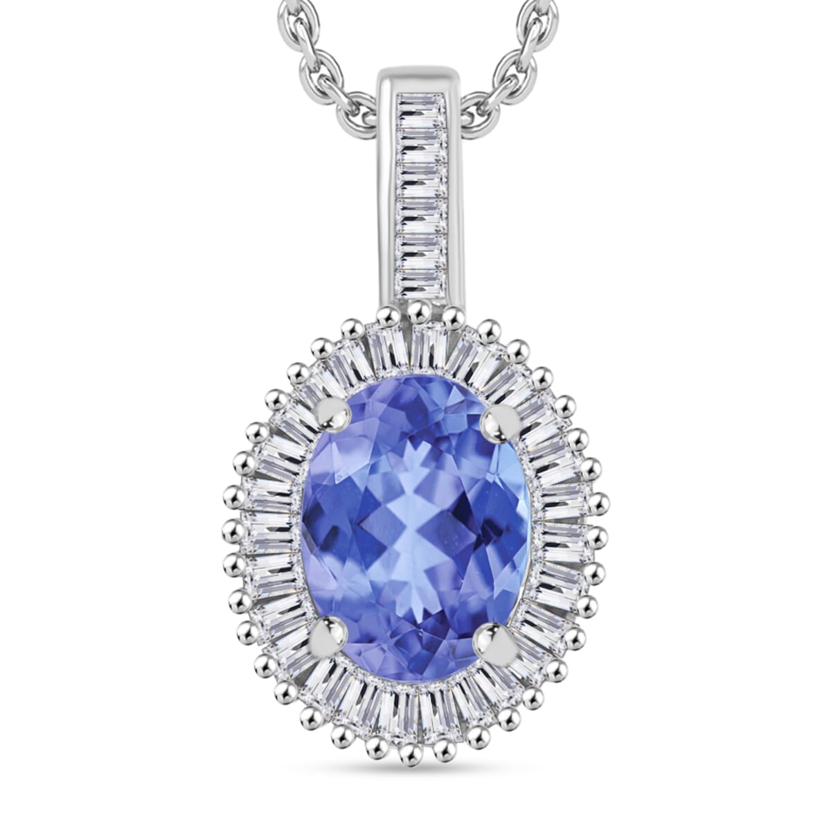 Tanzanite and Diamond 1.56 ctw Pendant Necklace 20 Inches in Rhodium Over Sterling Silver image number 0
