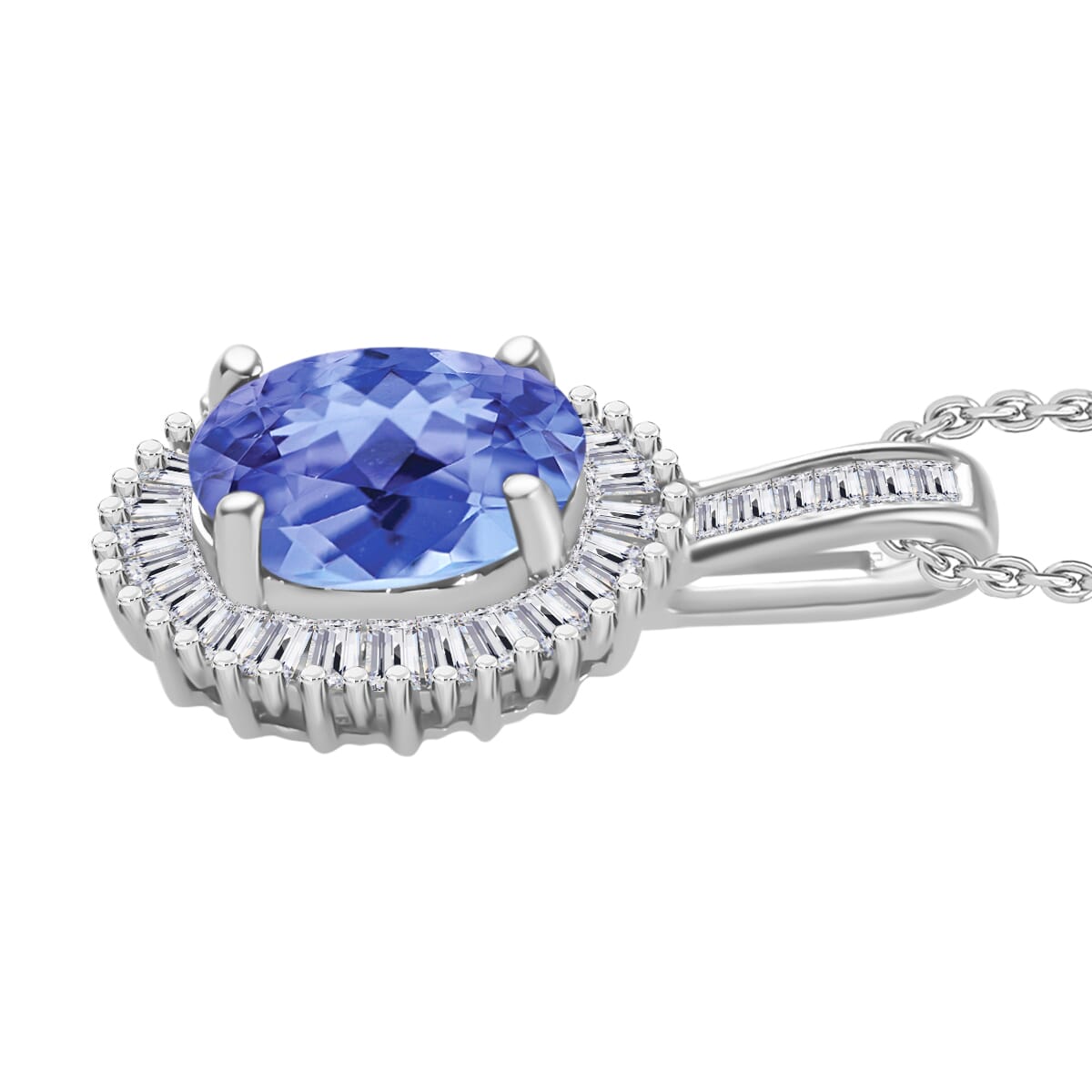 Tanzanite and Diamond 1.56 ctw Pendant Necklace 20 Inches in Rhodium Over Sterling Silver image number 2