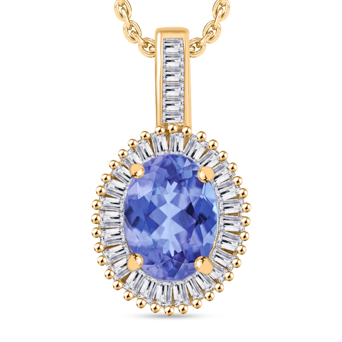 Tanzanite and Diamond 1.56 ctw Pendant Necklace 20 Inches in 18K Vermeil Yellow Gold Over Sterling Silver image number 0