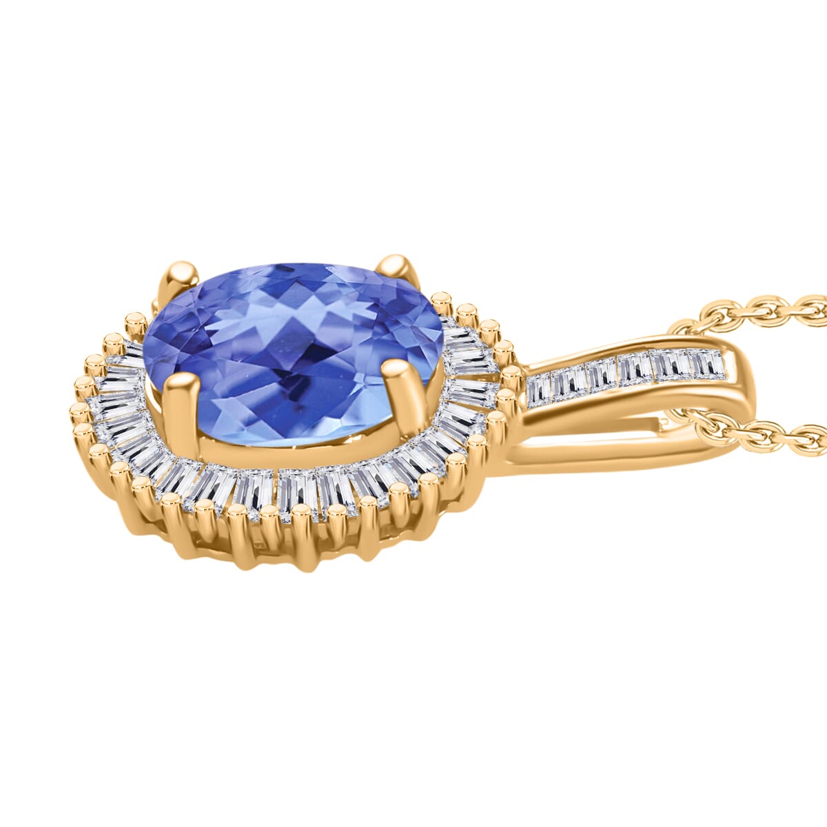 Tanzanite and Diamond 1.56 ctw Pendant Necklace 20 Inches in 18K Vermeil Yellow Gold Over Sterling Silver image number 2