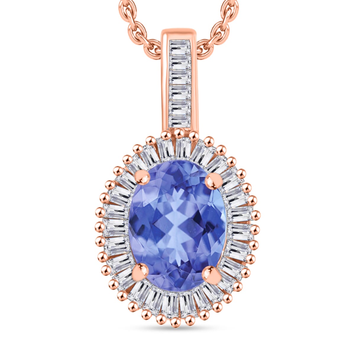 Tanzanite and Diamond 1.56 ctw Pendant Necklace 20 Inches in 18K Vermeil Rose Gold Over Sterling Silver image number 0