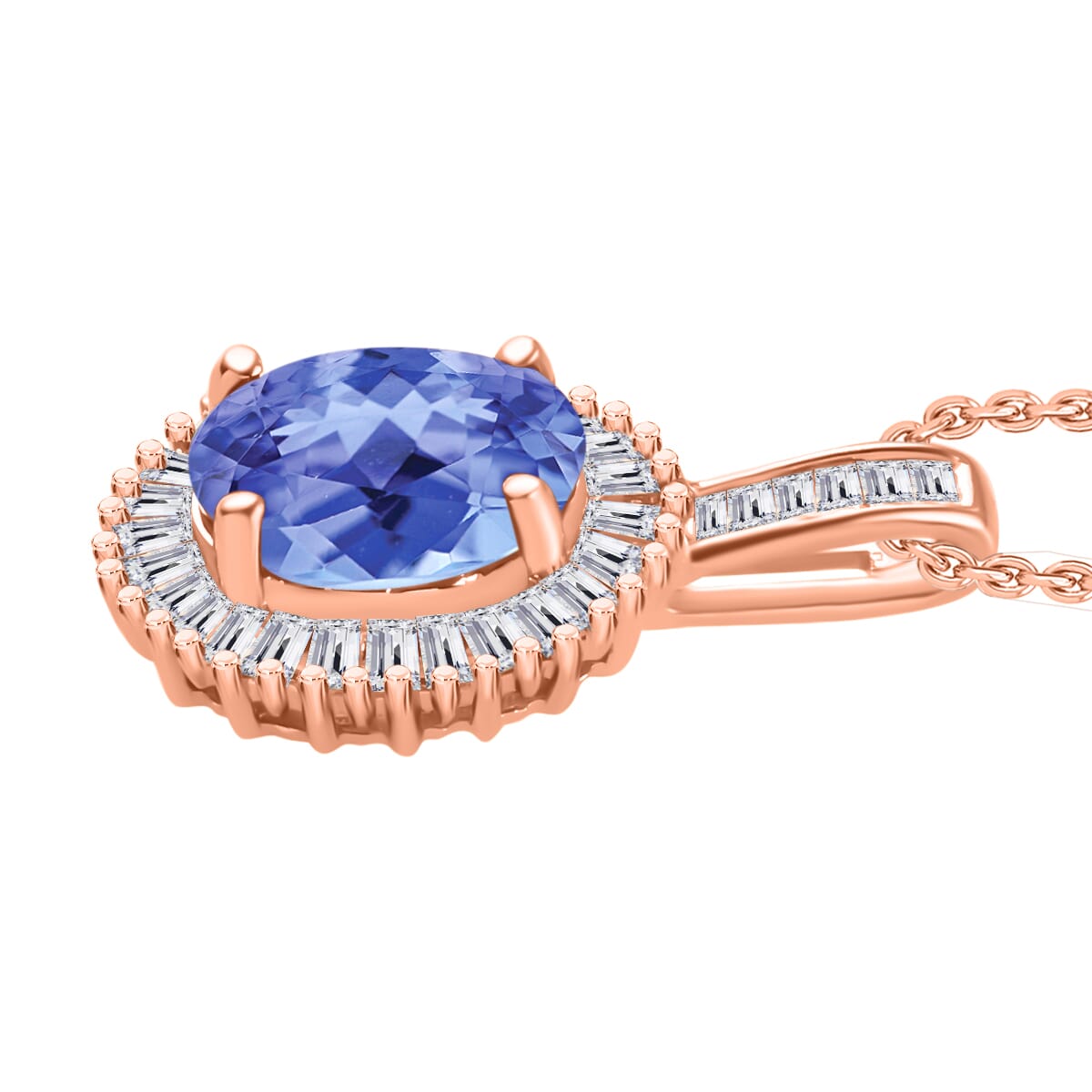 Tanzanite and Diamond 1.56 ctw Pendant Necklace 20 Inches in 18K Vermeil Rose Gold Over Sterling Silver image number 2