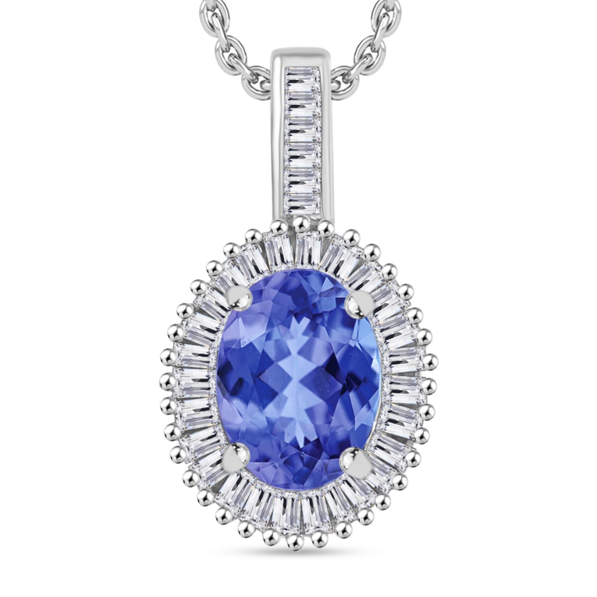 Luxoro Premium Tanzanite and G-H I2 Diamond 1.56 ctw Pendant Necklace 20 Inches in 14K White Gold image number 0