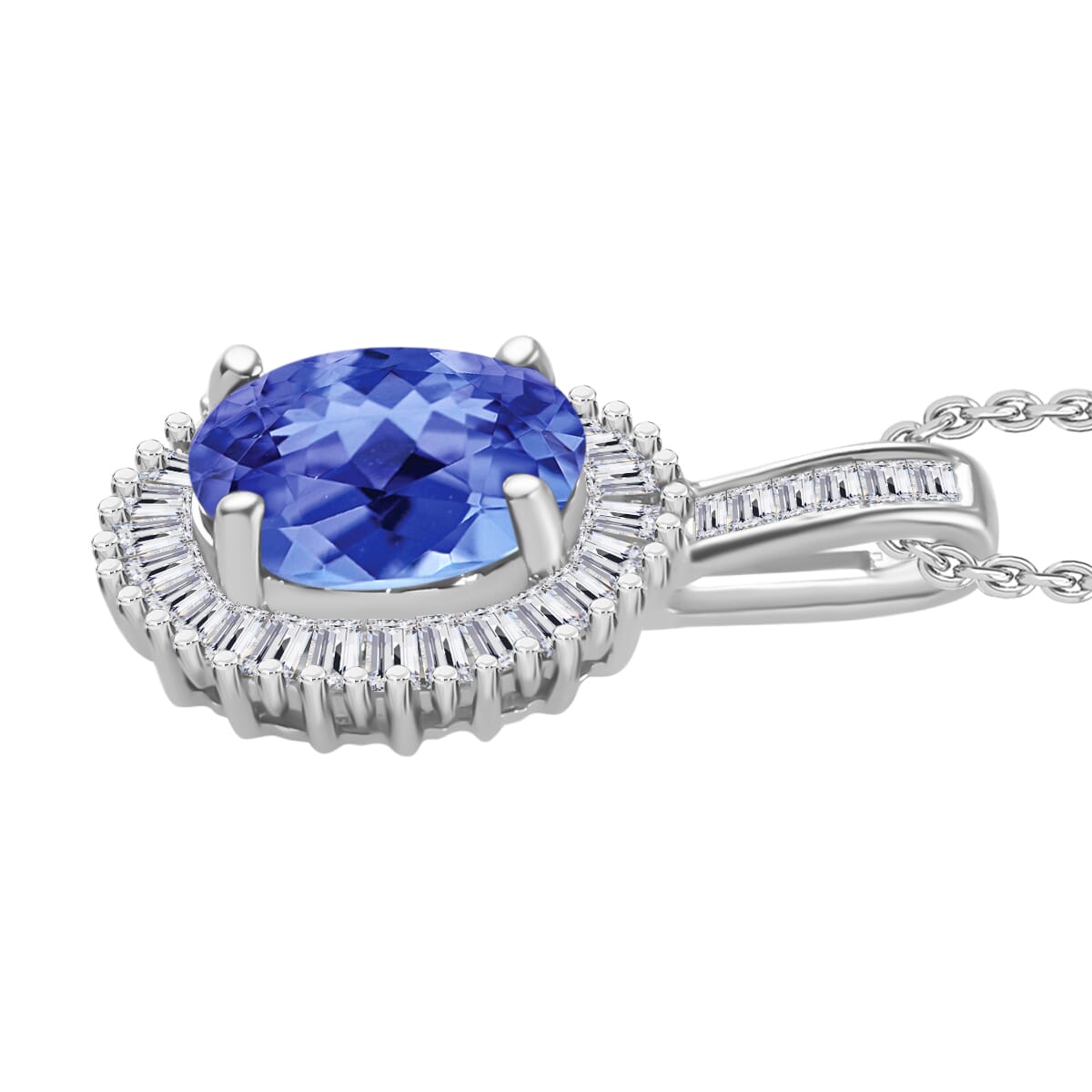 Luxoro Premium Tanzanite and G-H I2 Diamond 1.56 ctw Pendant Necklace 20 Inches in 14K White Gold image number 2