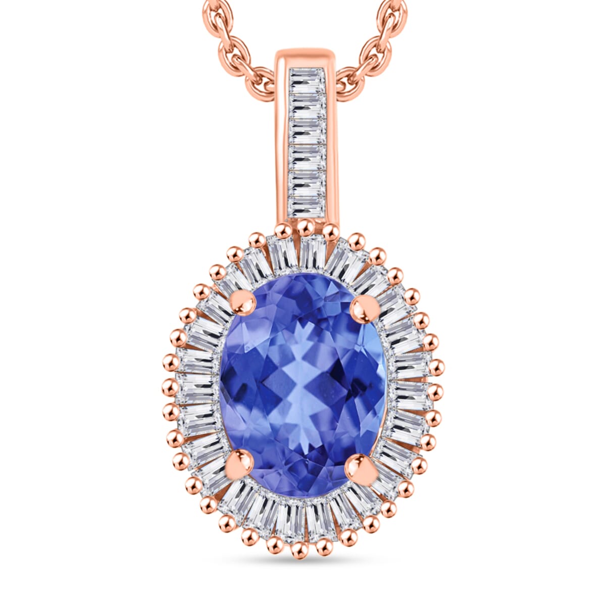 Luxoro Premium Tanzanite and G-H I2 Diamond 1.56 ctw Pendant Necklace 20 Inches in 14K Rose Gold image number 0