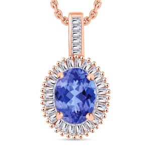 Luxoro Premium Tanzanite and G-H I2 Diamond 1.56 ctw Pendant Necklace 20 Inches in 14K Rose Gold